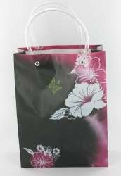 礼品袋/手提袋 黑色/粉色/白花 大号 (12个)